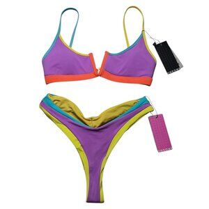 ONEONE Bikini Set 2 Piece Purple Yellow Blue Colorblock Size MEDIUM NEW NWT